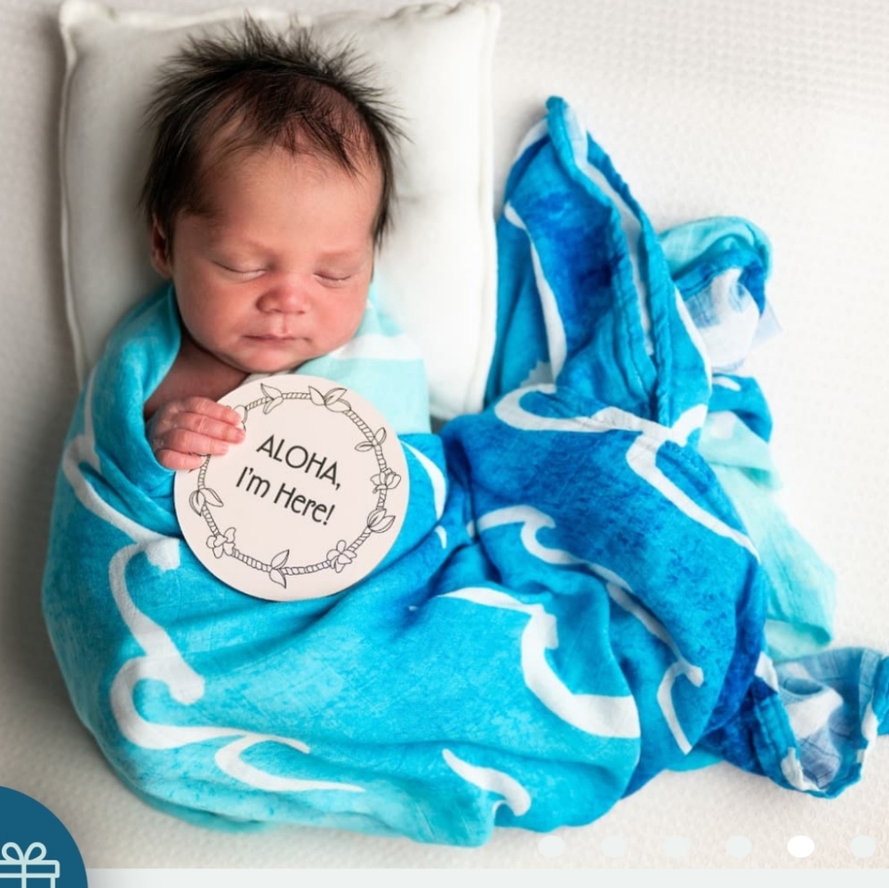 SOLD! Coco moon Hawaii Nalu Ocean Waves Swaddle Baby Blanket blue tropical